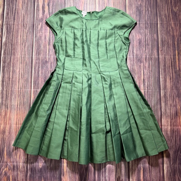 Armani Collezioni Green Cotton Silk Box Pleated Short Dress Size 14 - Picture 8 of 9